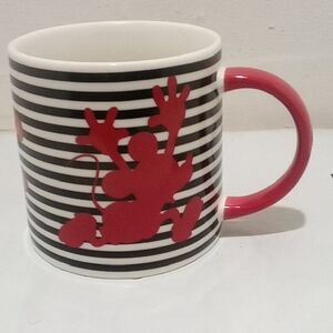 Striped Black and White Mug with Red Handle